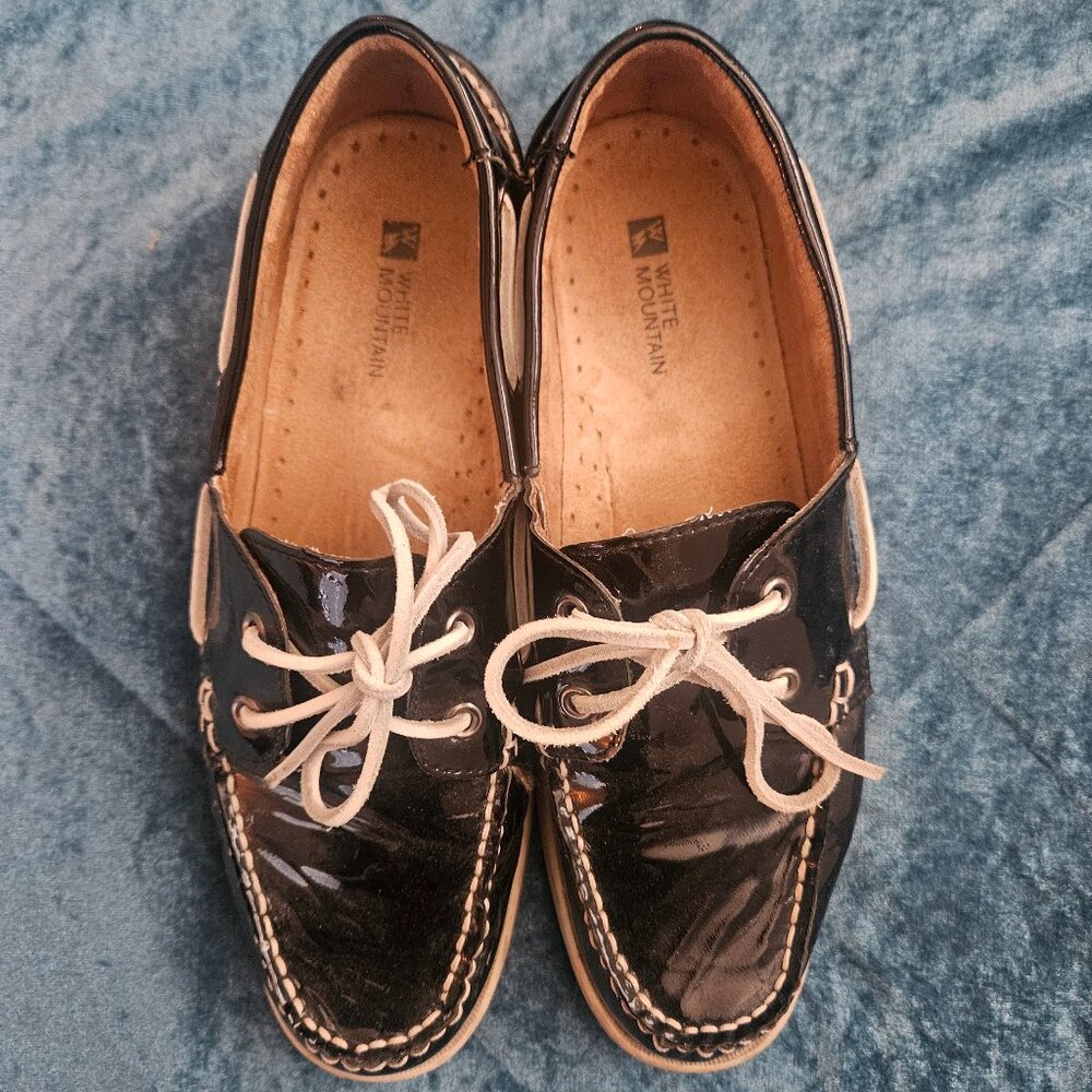 White Mountain Headsail Loafer Boat Deck Shoe Black Patent Leather Womens 10